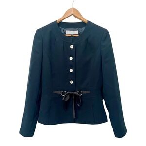 Tahari Arthur S. Levine‎ Black Blazer Jacket Fitted Ribbon Tie Career